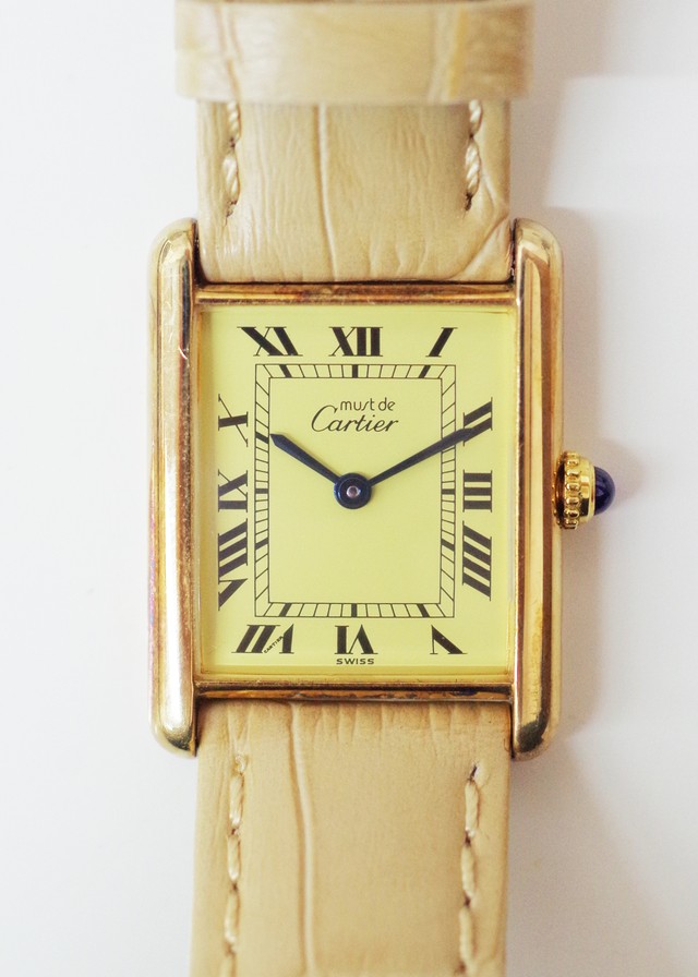Cartier カルティエ マストタンク ヴェルメイユ クオーツ アイボリー シルバー925 革ベルト 腕時計 レディース Rean