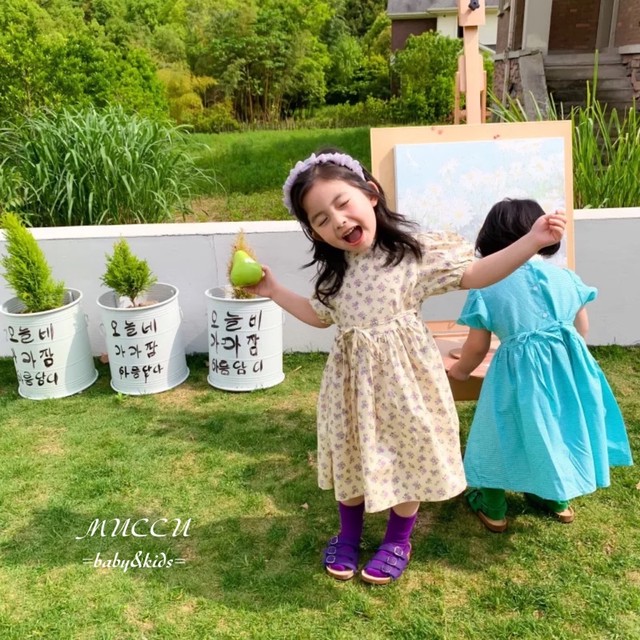 送料無料 予約販売 可愛いすぎる パフスリーブ ワンピース 80cm 1cm 女の子 姉妹 双子 ペアコーデ お出掛けコーデ Muccu Baby Kids