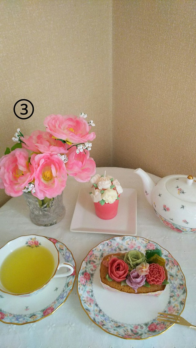 春spring フラワーデザインカップケーキ キャンドル Set アトリエ花かおり フラワーケーキ