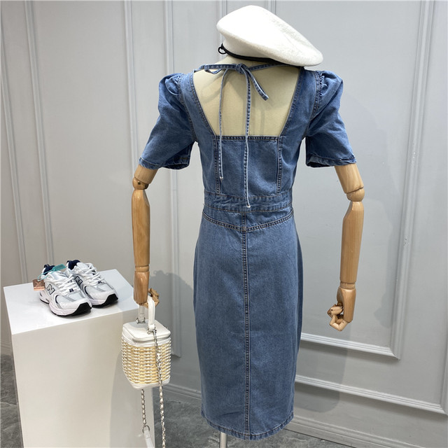 半袖デニムワンピース ミディ丈 フロントボタン フェミニン ボリューム袖 ワンピース ワンピ お出かけ オケージョン こなれ感 2502 Sayurio レディースアパレル ファッション プチプラ アラサー アラフォー