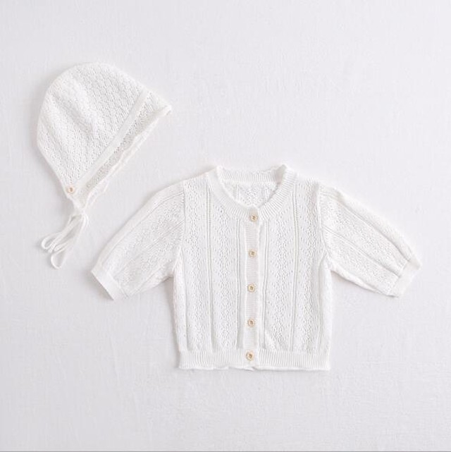 女の子 穴あき ニット カーディガン Uvカット 夏 帽子付き Dyh海外子供用品