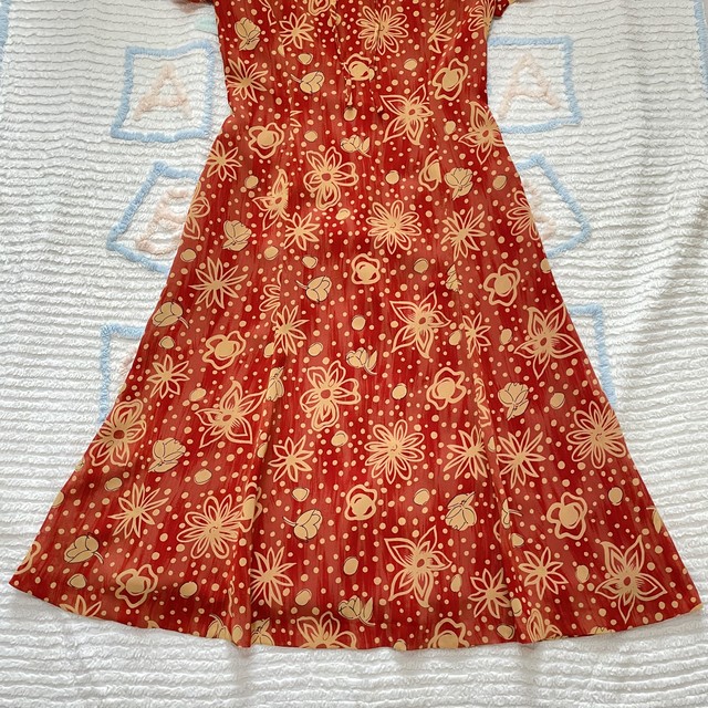 レトワンピース 花柄 古着 昭和レトロ ロング レッド Gm14 古着屋granme