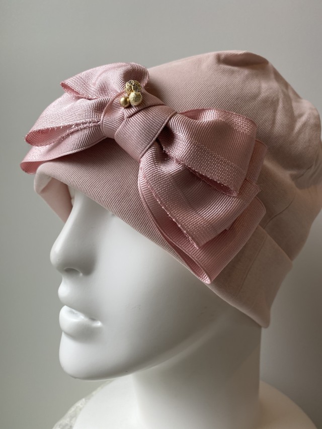 グログランキラキラ2ラインリボンのケア帽子 ピンク L Oiseaubleu かわいいケア帽子 医療用帽子