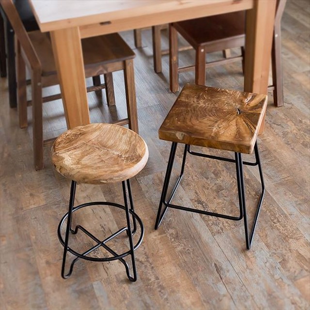 Iron Wood Stool 2 Types / 北欧ナチュラルスタイル アイアン木製スツール