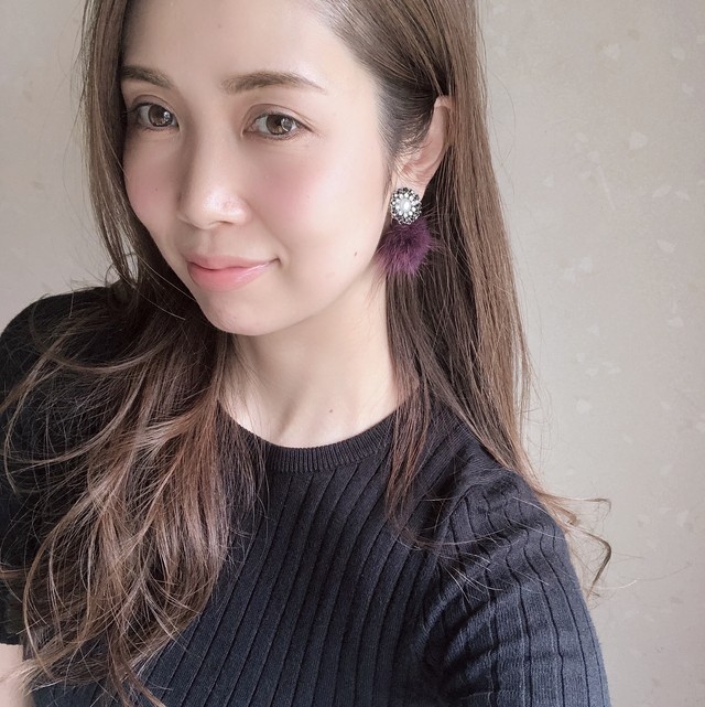 【イヤリング】人気 パープル 2wayファー×スワロフスキーイヤリング アクセサリー