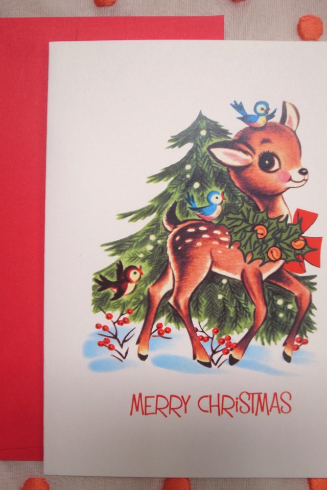 トナカイと青い鳥 赤い鳥 クリスマスカード Merry Christmas グリーティングカード トーティ社 Tortoi
