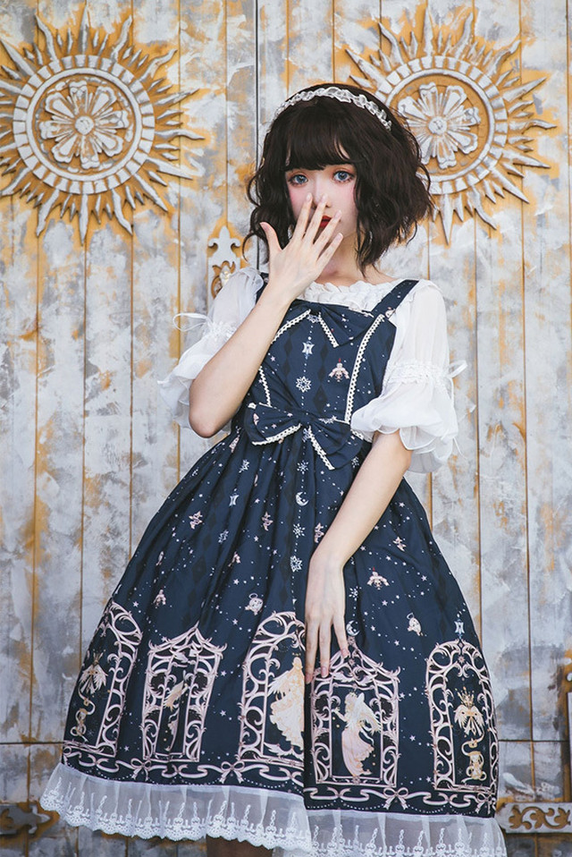 ロリータドレス Jskワンピース キャミワンピ クラシカルロリ 洋服 クラロリ ロリィタ Lolita Aライン オリジナル お茶会 デート イベント 春 夏 ロリ S M L Xl ノースリーブ 紺色 Mintcat