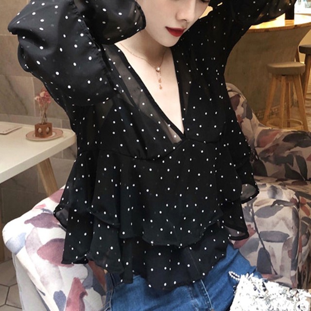 ブラウス オフィス シワになりにくい シャツ 長袖 レディース シフォン ドット レディース 韓国ファッション 直輸入通販 セクシーワンピース クールカジュアル 全品送料無料 Ukky Franky