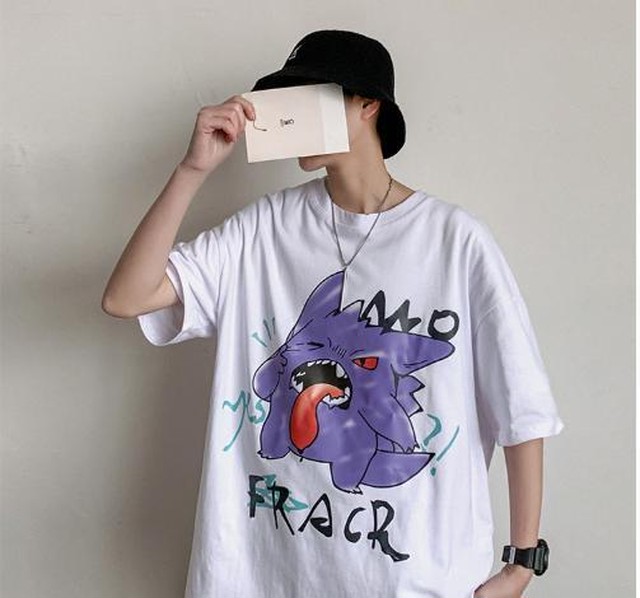 Yuzki 韓国ファッション カジュアル シンプル Tシャツ ポケモン オーバーサイズ Tシャツ メンズファッション プチプラ Yuzki
