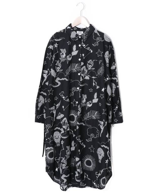 1018 スカラーオリジナル刺繍シャツワンピース ブラック Scolar Nara Goofy