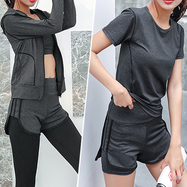 国内発送 スポーツウェア セットアップ レディース 5点 セット ヨガウエア ランニングウェア 速乾性 黒 ヨガ パンツ おしゃれ トレーニング ウェア Infini Arc En Ciel