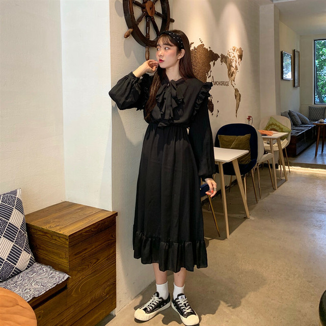 ガーリーワンピ ワンピース ガーリー ベージュ ブラック フリル 韓国 オルチャン 韓国レディースファッション通販 ポワン
