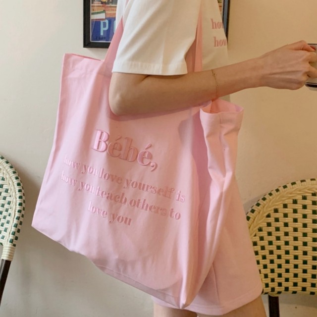【即納】全4色BeBe刺繍ロゴBIGエコバッグ