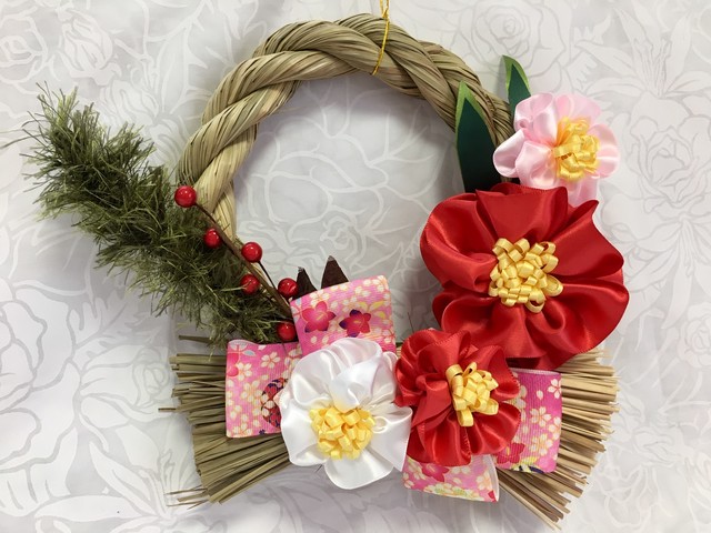 ハワイアンリボンレイ 椿のしめ縄リース キット リボンレイ ハンドメイド Makana Aloha