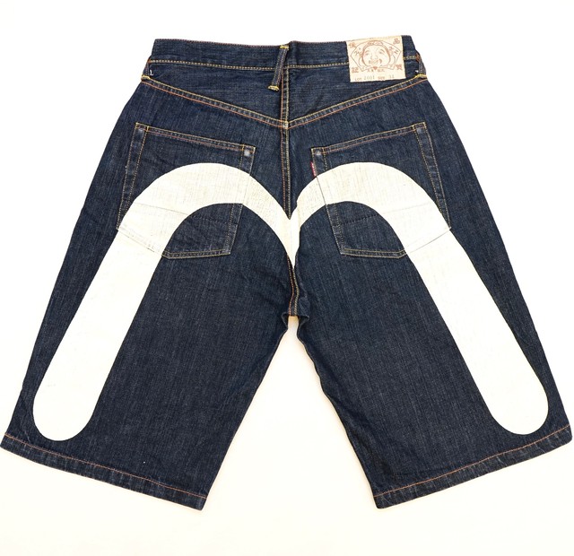 107 Evisu Lot01 デニムハーフパンツ エヴィスジーンズ カモメ 白ペイント 古着 メンズ ジーパン Antique John アンティーク ジョン