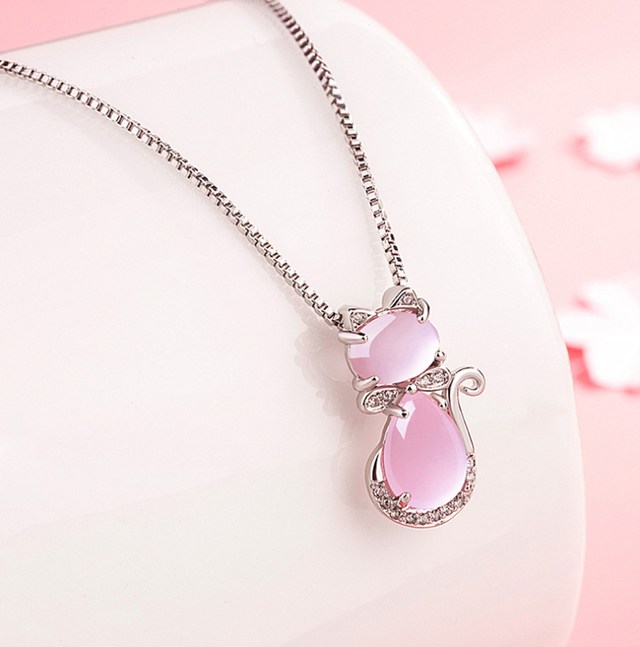 D 蝶リボン猫型 ジルコン 猫 ネックレス ペンダント 誕生石 猫 アクセサリー 動物 猫 雑貨 小物 癒しグッズ Funhobby