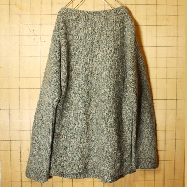 Euro 丸首 ウール ニット セーター グリーン メンズl相当 ヨーロッパ古着 1007aw57 古着屋ataco Garage