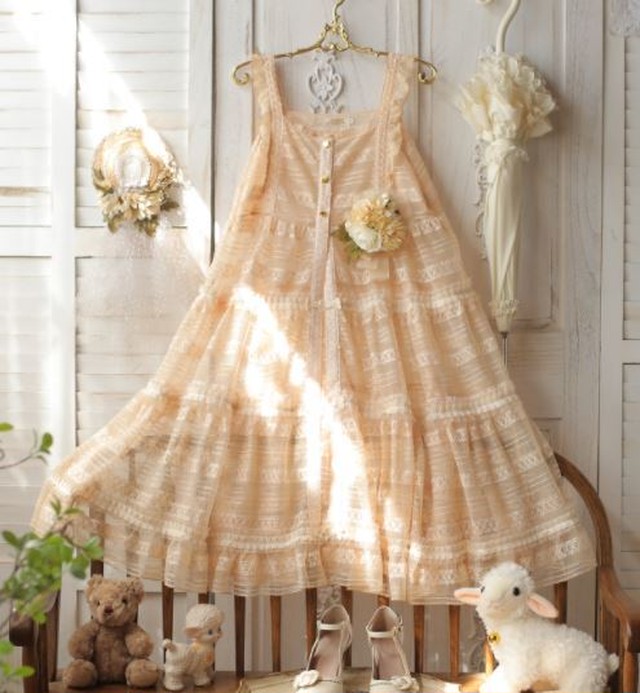 Sweet Dreamer Vintage ロリータワンピース 重ね着用 ロリータファッション ゴスロリファッション ゴスロリ 甘ロリ 姫ロリ ワンピース キャミワンピ 無地 小花柄 花柄 お花 花柄 お花 パステルカラー ジェラートカラー マカロンカラー フリル 膝丈 ひざ丈 ミディアム