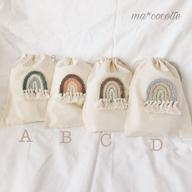 再入荷 Ma Cocotteオリジナル フリンジレインボー巾着袋 歯固めポーチ おもちゃ収納 Ma Cocotte
