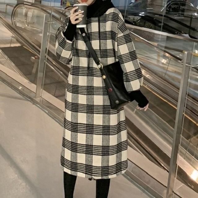 パーカーワンピース フード付き レディース Iライン チェック柄 フード 長袖 オーバーサイズ モード モノトーン ミニマル ブラック 大人かわいい クール スタイリッシュ かっこいい おしゃれ カジュアル リラックス 秋 冬 デート おでかけ 普段使い デイリーユース