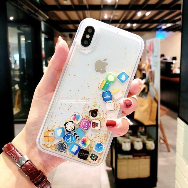 Iphoneケース カバー アイフォン スマホケース アイコン アプリ キラキラ おしゃれ ゴールド クリア 透明 お揃い ペア K096 Koreanplus 韓国ファッション コリアンファッション オルチャンファッション