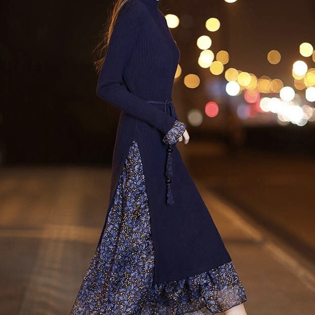 ニットワンピース 大きいサイズ 冬新作 ロングニットワンピース タートルニットワンピース タートルネック ニットワンピース 冬 冬物 冬服 韓国 オルチャン Leaflower 001 リーフラワー レディースファッション専門店