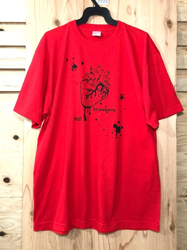 いちご 心臓 Tシャツ 赤 イラスト オリジナル ハンドメイド サブカル メンヘラ めんへら 大きめ Pashapash728