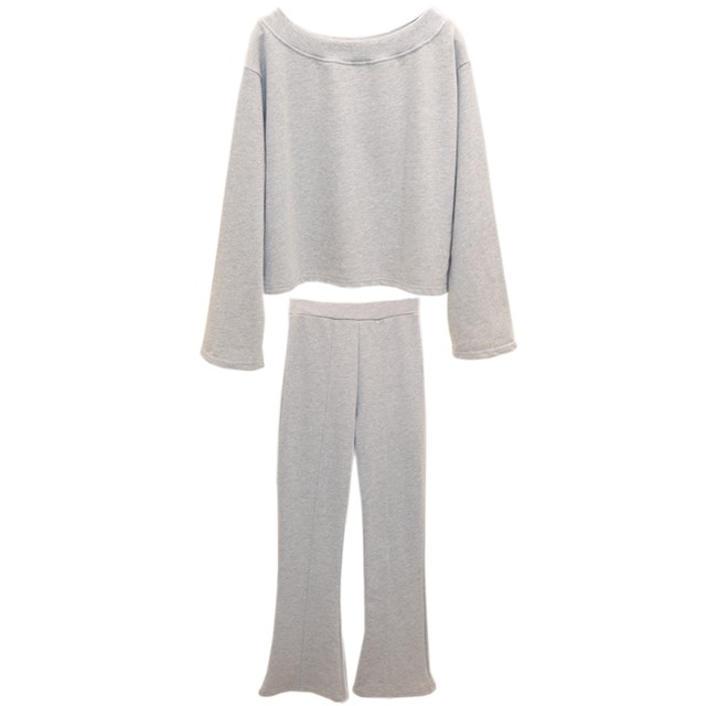 ワンオフショル スエット スウェット セットアップ グレー ラフ カジュアル リラクシー 海外 韓国 リラックス レディース 女性 春 秋 1737 Sayurio レディースアパレル ファッション プチプラ アラサー アラフォー