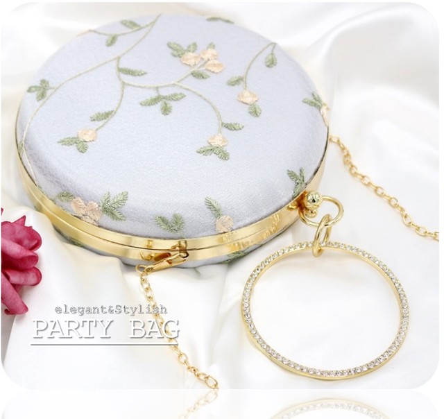 パーティバッグ レディース クラッチバッグ ハードクラッチ ショルダーバッグ 丸型 花柄刺繍 結婚式 おしゃれ ミニバック エレガント 大人可愛い キュート 斜め掛け サコッシュ 代 30代 40代 An Allure