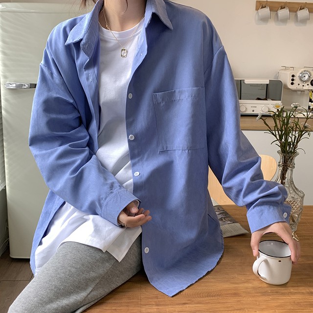 トップス カラーシャツ 長袖 ドロップショルダー オーバーサイズ ビッグシルエット 無地 シンプル カジュアル ストリート ボーイッシュ メンズライク 春 秋 冬 Pa7538 Mahha Planet