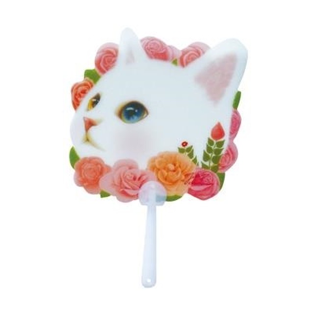 クリックポスト対応 夏のマストアイテム Choochoo うちわ ピンクローズ 白猫 ねこのもり ねこのもり オンラインショップ