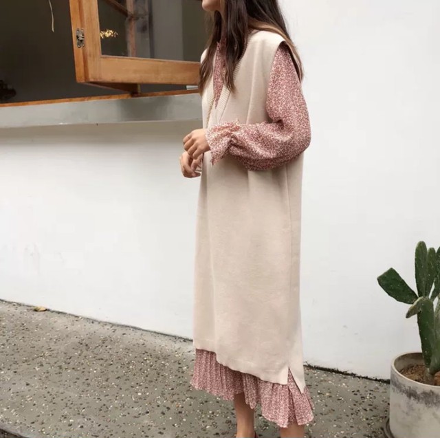 ノースリーブニットワンピース ワンピース ベスト ロングベスト ニットワンピース ニット ゆったり フェミニン デイリー フォーマル ミディアム ロングワンピ ロング ひざ丈 きれいめ ニットワンピース 冬 秋 レディース ママ おしゃれ 1463 Sayurio レディース