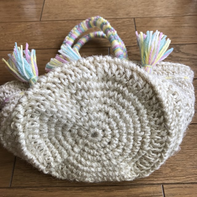 送料無料 麻紐 バッグ タッセル 付き トート マルシェバッグ ハンドメイド 手編み Ours Polaire