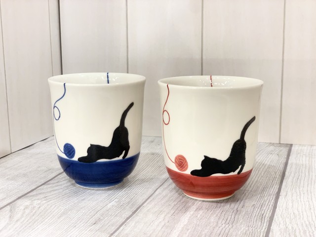 【波佐見焼】【菊祥陶器】【毛糸ネコ】【湯呑】 猫柄 コップ かわいい