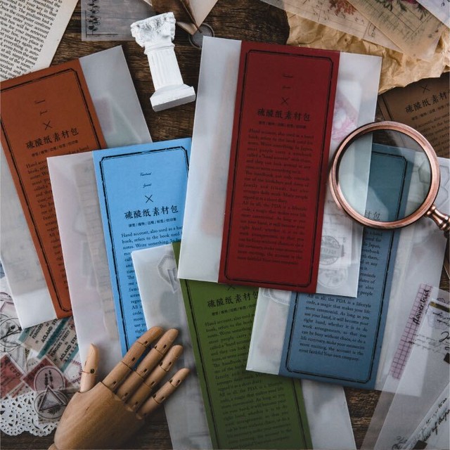 J118 ヴィンテージ硫酸紙シリーズ 紙素材 ジャンクジャーナル素材 ミックス 全6種 Cherish365 Zakka