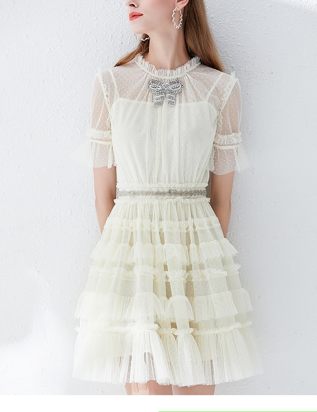 ホワイト 白 フリル フレア スカート ワンピース リボン オーガンジー ミニスカート チュニック チュール ドレス レース 白 Xl Loveysmileshop