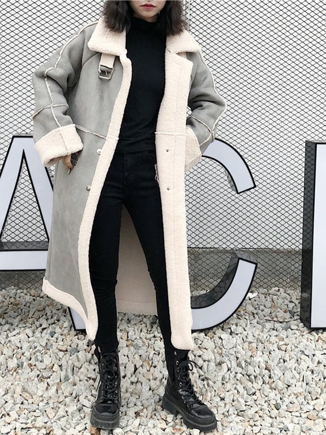 ロング丈 裏ボア ネックベルト フェイクムートン ムートンコート チェスターコート ボア スエード モッズコート アウター もこもこ 無地 防寒 レディース カジュアル エレガント シンプル 可愛い 大人っぽい 秋 冬 秋冬 ハイネック ネックベルト ウッディーベース1号店