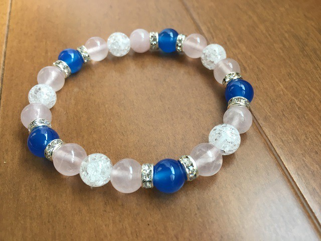 ブルーアゲート ローズクォーツ クラック水晶ブレスレッドb019 パワーストーンショップinspiration 素敵なオリジナルブレスレッド