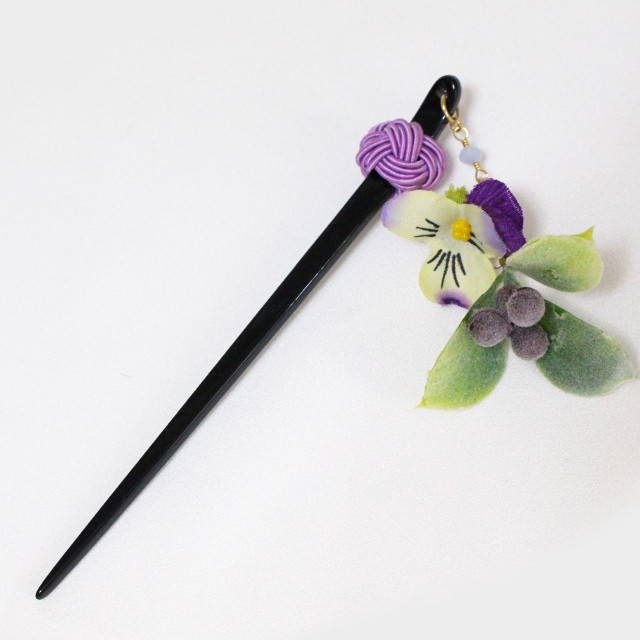 【suifuyouコラボ商品】紫の花と玉結びのかんざし(現品限り)