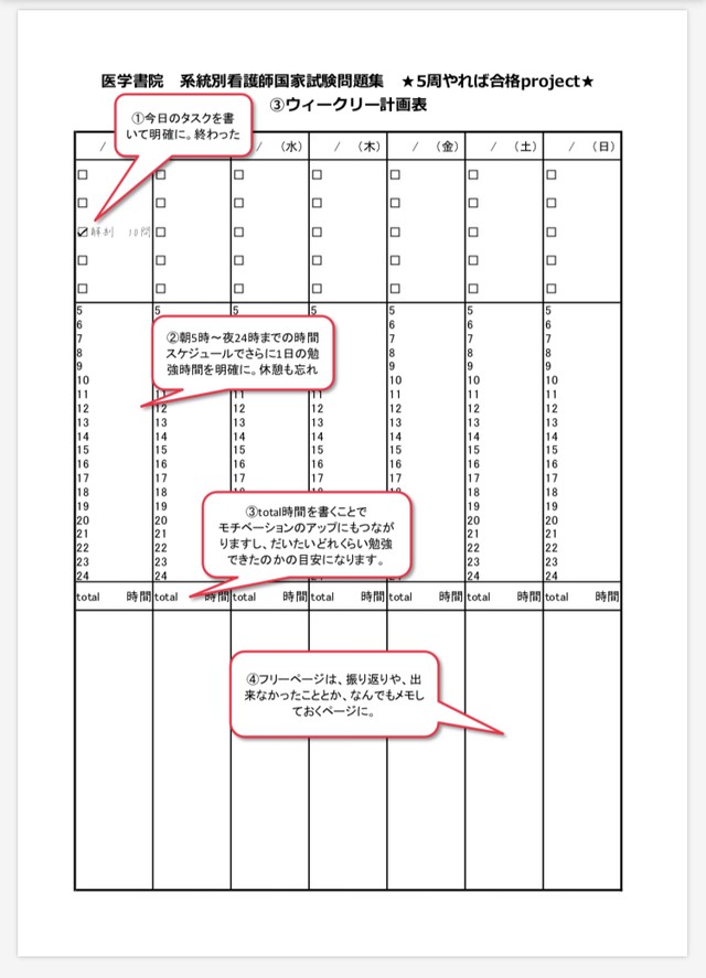 看護師国家試験対策計画表 Czynotebook