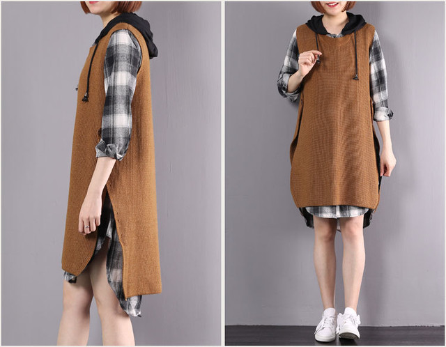 ニットベスト チェックシャツ セットアップ レディース チェックワンピース ニット チェック柄 秋新作 セットワンピース 秋冬 ツーピース 重ね着 ノースリーブ ニットワンピース Wanpi