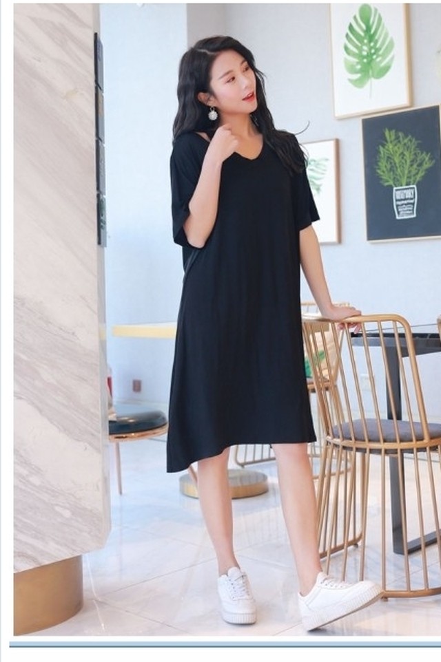 大きいサイズのレディーストップス 夏 チュニック ワンピース レディース ファッション 春 夏 Vネック モーダル ドレス 大きなサイズ 半 Basecamp49