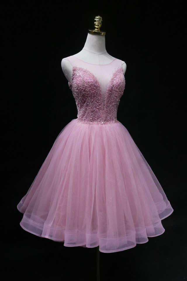 カラードレス ピンク ハンドビーディング ソフトチュール ブライズメイド ワンピース 細見えシルエット Cinderelladress