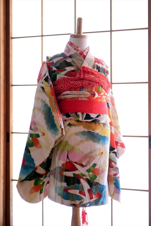 96 3歳 柳に群鶴 帯セット 着物屋ベーベ