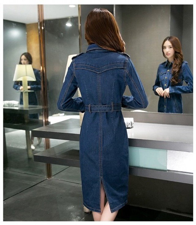 デニム ワンピース タイトワンピ レディース 秋冬 デニム 膝丈ワンピース ベルト 長袖 大きめサイズ 秋 シャツワンピ カッコイイ Shopmall To You