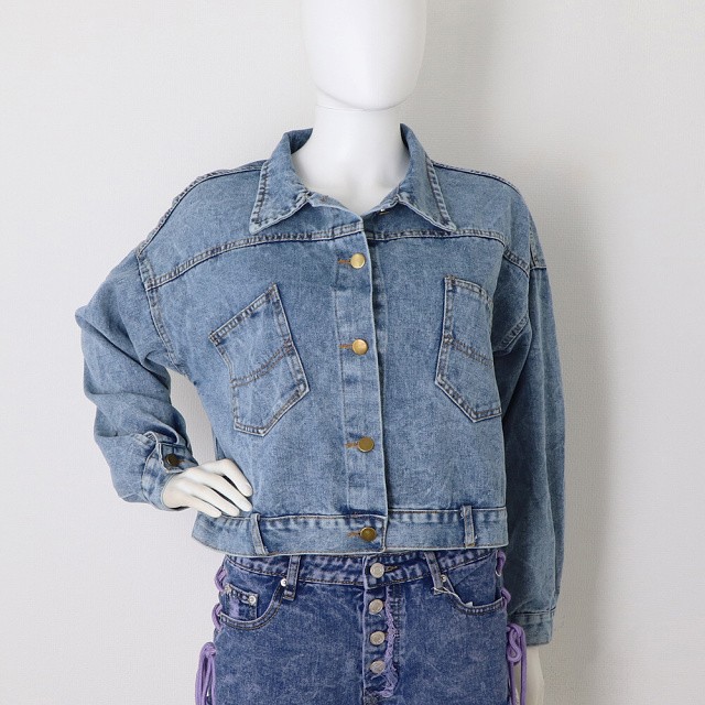即納 デニムジャケット Gジャン ショート丈 長袖 バックボタン ジージャン カジュアル レディース アウター ブルー Ns 0680 Daily Closet