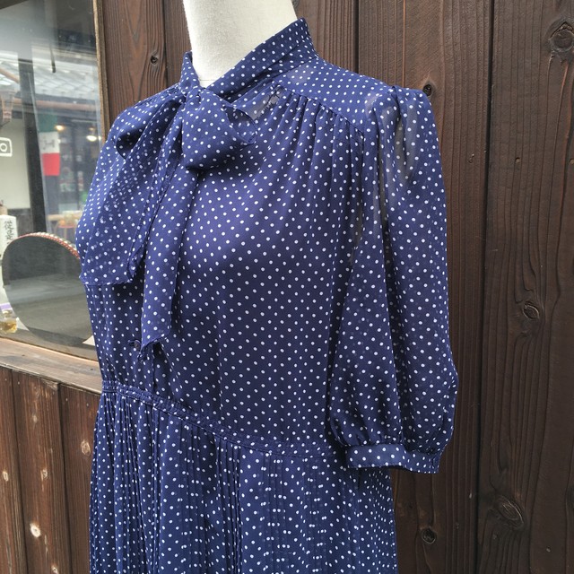 Dot Bowtie One Piece レトロ古着 ドットボウタイワンピース Rilou