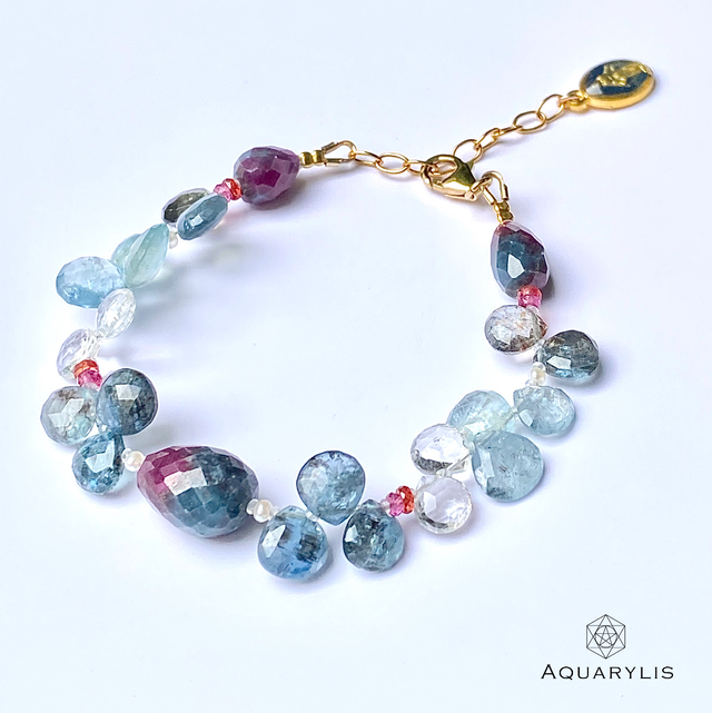 命の輝き慈しみの石 ルビーインゾイサイト アクアマリン ピンクトルマリン レッドスピネル 水晶 ブレスレット 一点物 天然石ジュエリー パワーストーン 意味 本物 高品質 誕生石 Ruby In Zoite Bracelet アクアリリスonlinestore