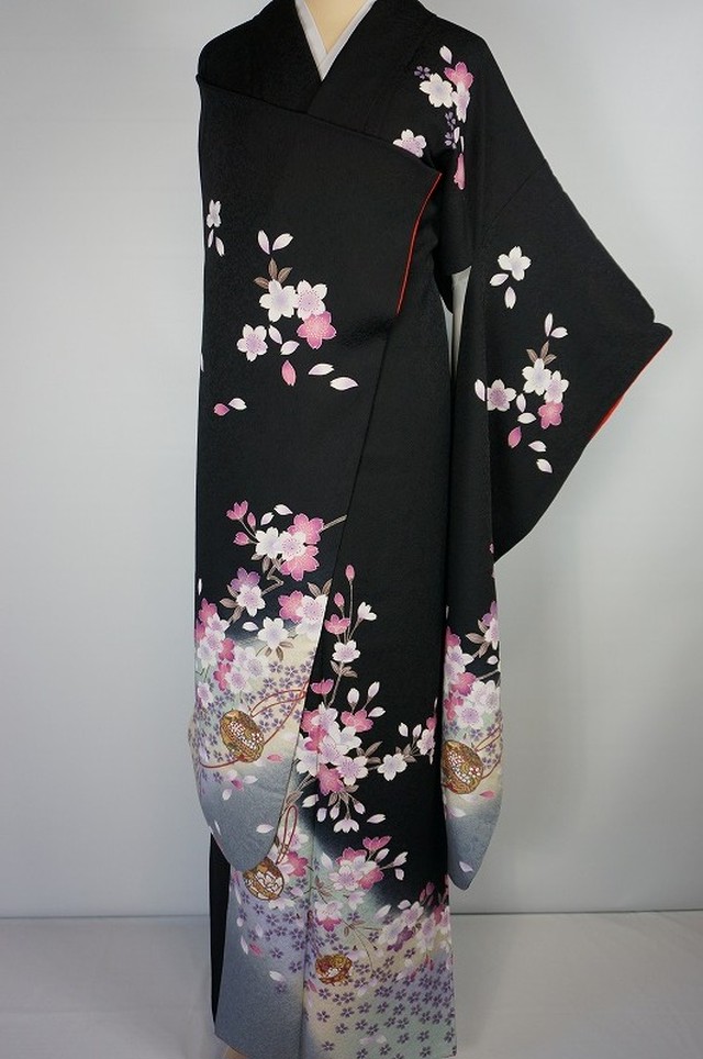 京都きもの友禅 振袖 桜 鈴 正絹 金彩 黒 ピンク 018 Kimono Re 和 キモノリワ Online Store 着物 帯 アクセサリー リメイク