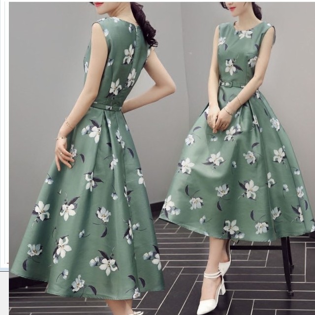 夏物ワンピース ロングワンピース マキシワンピース ノースリーブワンピース 夏ワンピース ワンピースドレス 花柄プリント 大柄プリント Basecamp49